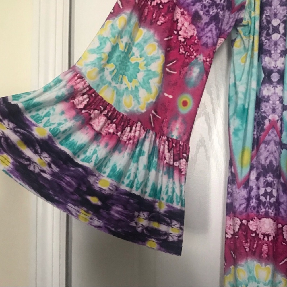 Boho Mint and Purple Printed Women’s Dress - Picture 2 of 2